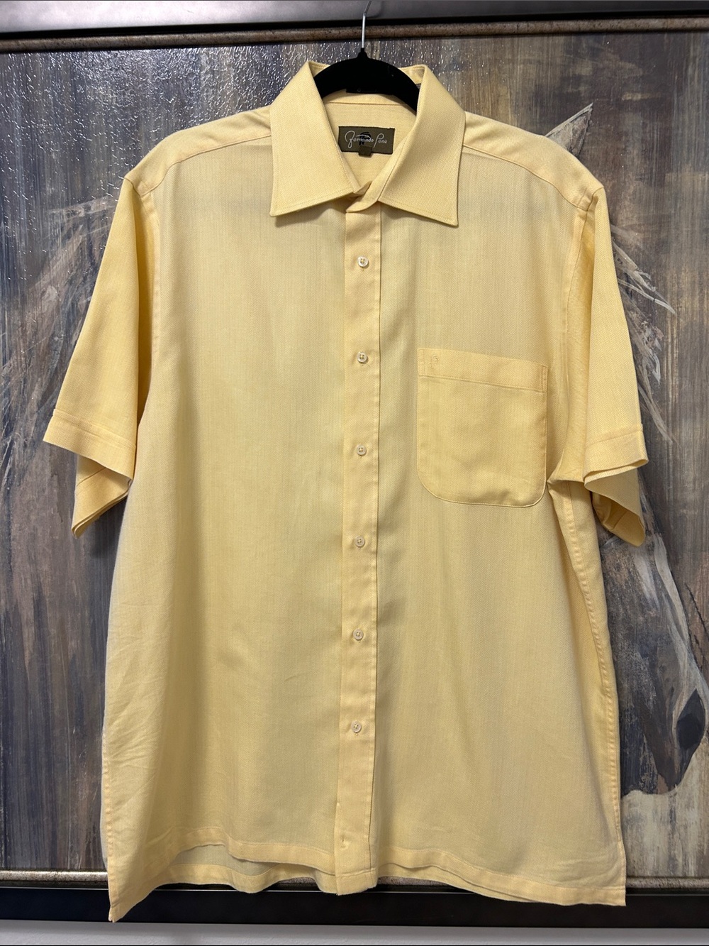 Fernando Pena Men's Short-Sleeve Button-Down Shirt in Pale Yellow Large